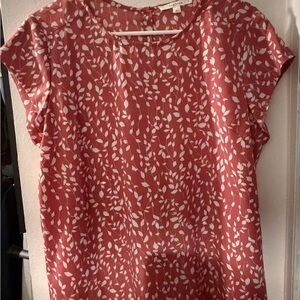 fun 2 fun Coral Leaf-Print Cap Sleeve Blouse